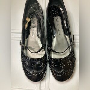 CL by Laundry Black Flats with Floral Cutouts